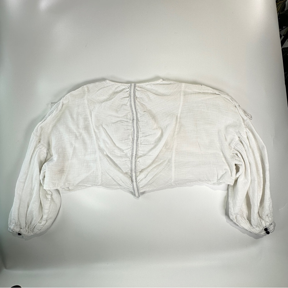 Free People Peasant Crop Top Cotton Balloon Sleeve White M - Picture 3 of 11